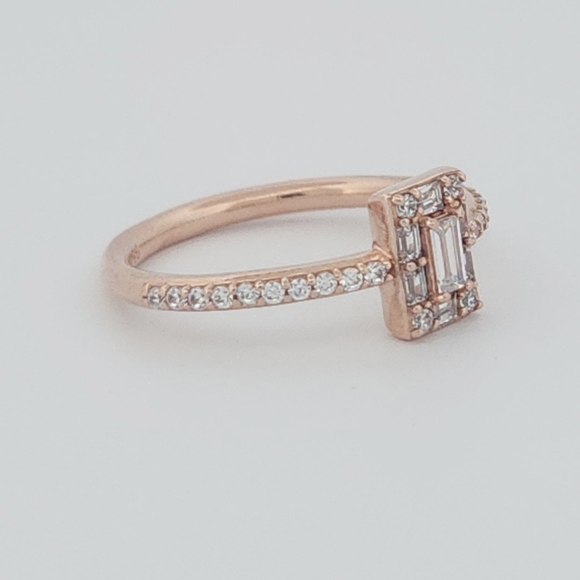 NWOT Pandora Rose Gold Sparkling Square Halo Ring CZ - Picture 2 of 4